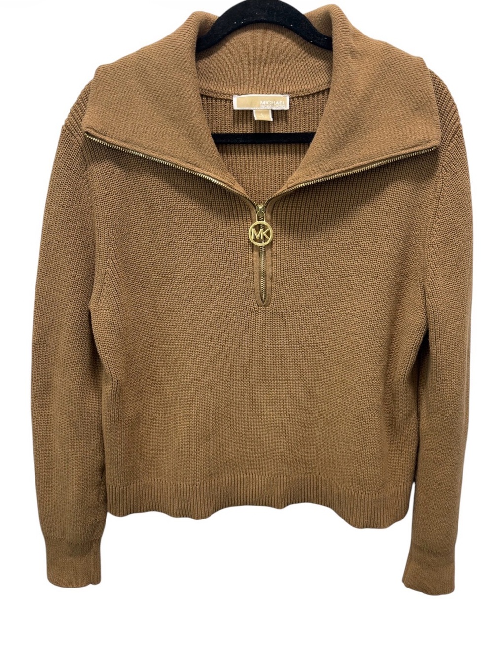 Michael Kors brown ribbed knit quarter zip sweater sz(L)